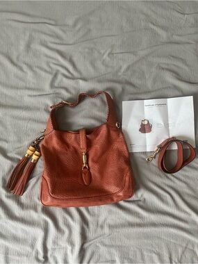 Gucci Jackie Vintage Y2K Leather Hobo Bag in Rust Orange with Bamboo Tassel